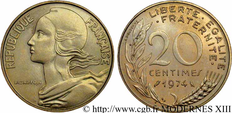 20 centimes Marianne 1974 Pessac F.156/14 SC63 