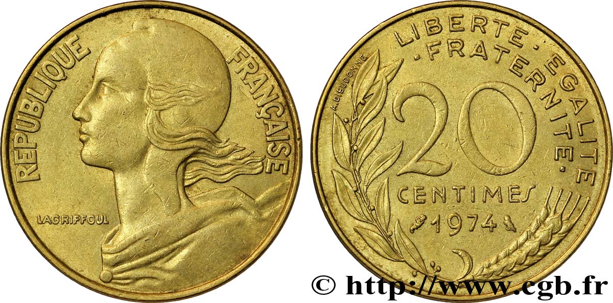 20 centimes Marianne 1974 Pessac F.156/14 MBC48 