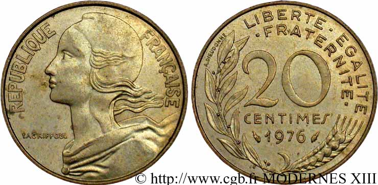 20 centimes Marianne 1976 Pessac F.156/16 AU55 