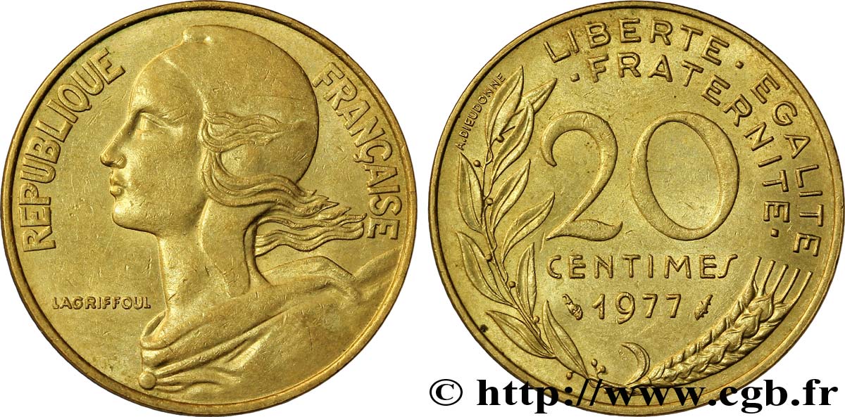 20 centimes Marianne 1977 Pessac F.156/17 AU54 