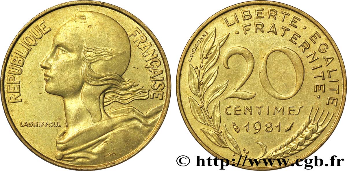 20 centimes Marianne 1981 Pessac F.156/21 AU54 
