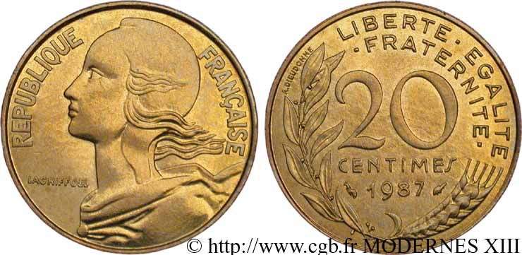 20 centimes Marianne 1987 Pessac F.156/27 MS63 