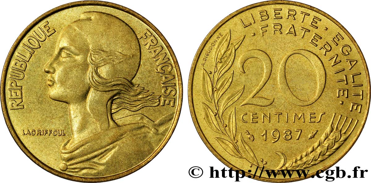 20 centimes Marianne 1987 Pessac F.156/27 AU55 