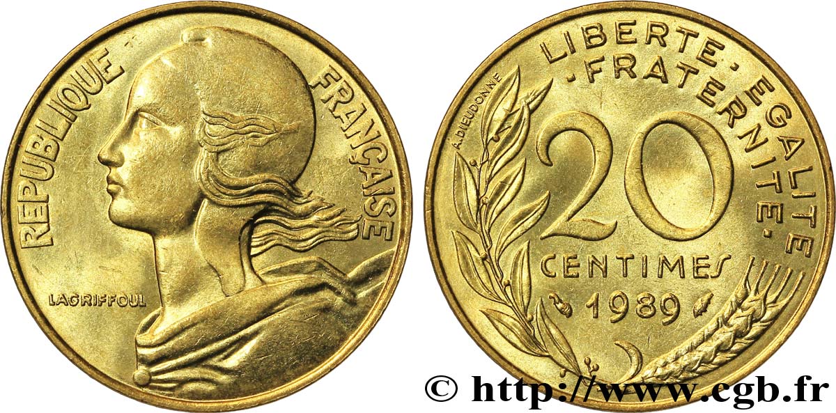 20 centimes Marianne 1989 Pessac F.156/29 MS63 