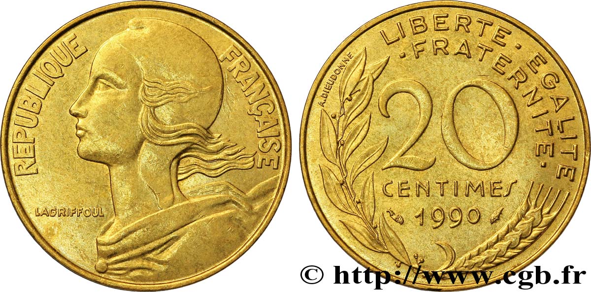 20 centimes Marianne 1990 Pessac F.156/30 AU54 