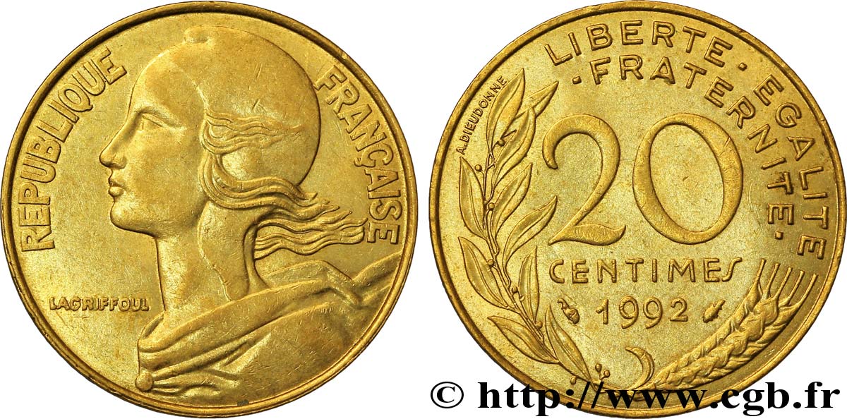 20 centimes Marianne 1992 Pessac F.156/33 AU58 