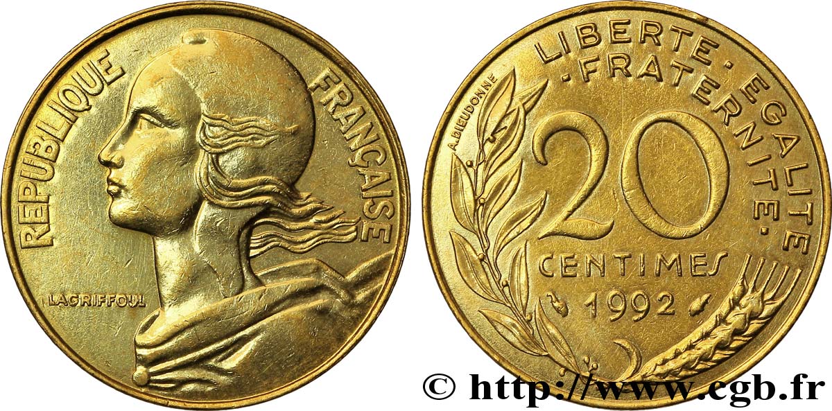 20 centimes Marianne 1992 Pessac F.156/33 AU54 