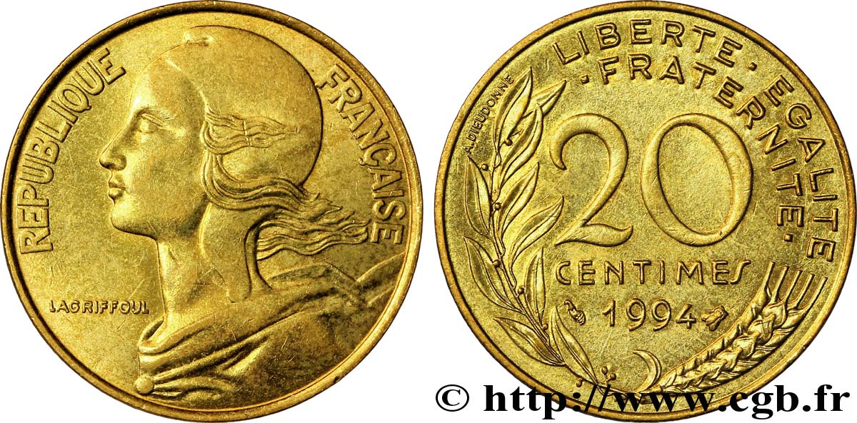 20 centimes Marianne 1994 Pessac F.156/38 AU54 