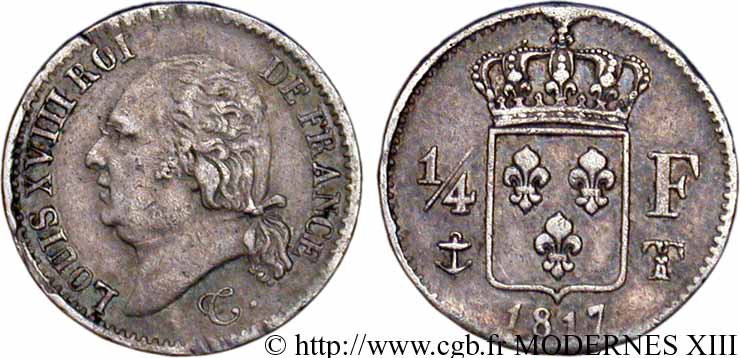 1/4 franc Louis XVIII  1817 Nantes F.163/10 MBC40 