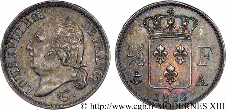 1/4 franc Louis XVIII  1823 Paris F.163/24 EBC58 