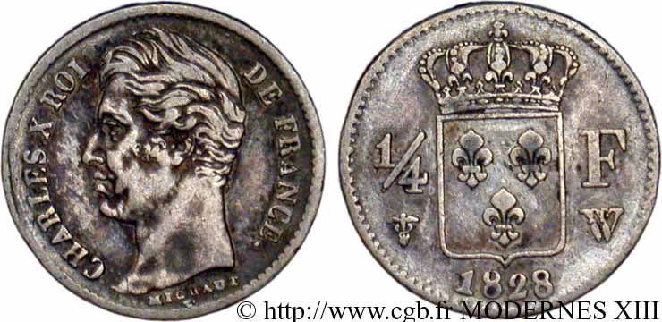 1/4 franc Charles X 1828 Lille F.164/28 VF35 