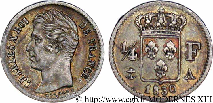 1/4 franc Charles X 1830 Paris F.164/39 MBC48 