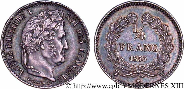 1/4 franc Louis-Philippe 1833 Lille F.166/36 MS63 