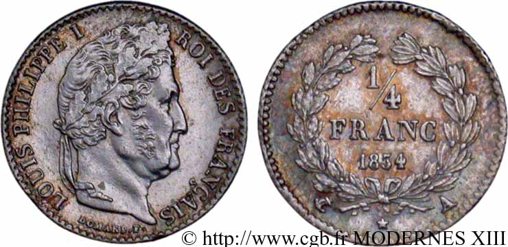 1/4 franc Louis-Philippe 1834 Paris F.166/37 MS62 