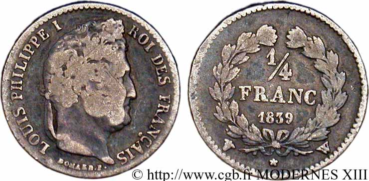 1/4 franc Louis-Philippe 1839 Lille F.166/79 F15 
