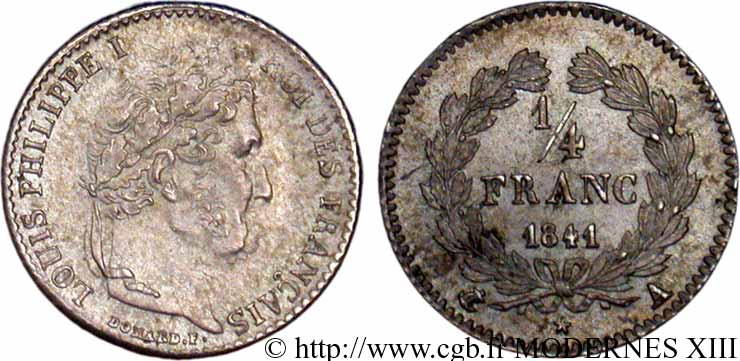 1/4 franc Louis-Philippe 1841 Paris F.166/85 MS62 