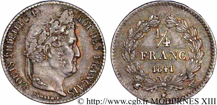 1/4 franc Louis-Philippe 1841 Lille F.166/88 AU55 