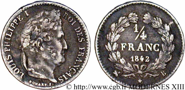 1/4 franc Louis-Philippe 1842 Rouen F.166/90 VF35 