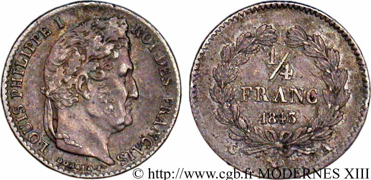 1/4 franc Louis-Philippe 1843 Paris F.166/93 AU55 