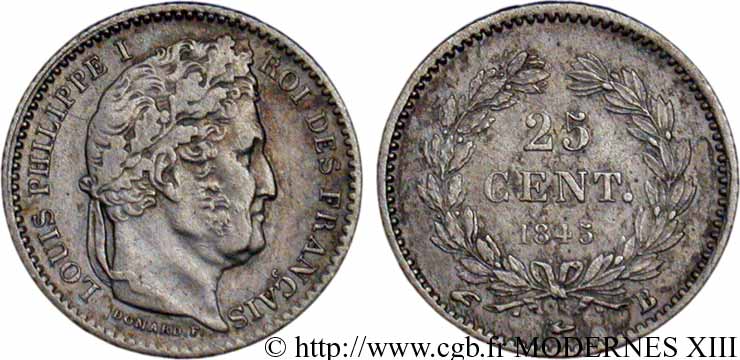 25 centimes Louis-Philippe 1845 Rouen F.167/1 BB48 