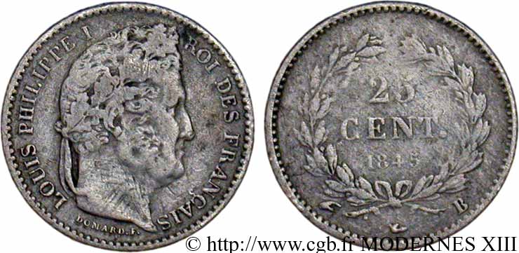 25 centimes Louis-Philippe 1845 Rouen F.167/1 B12 