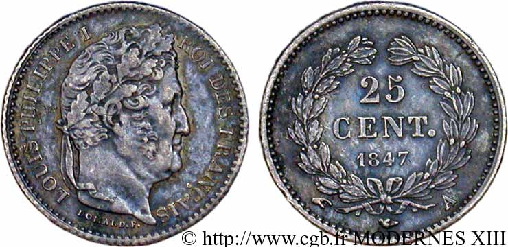 25 centimes Louis-Philippe 1847 Paris F.167/9 SUP55 