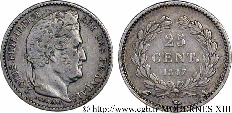 25 centimes Louis-Philippe 1847 Paris F.167/9 XF48 