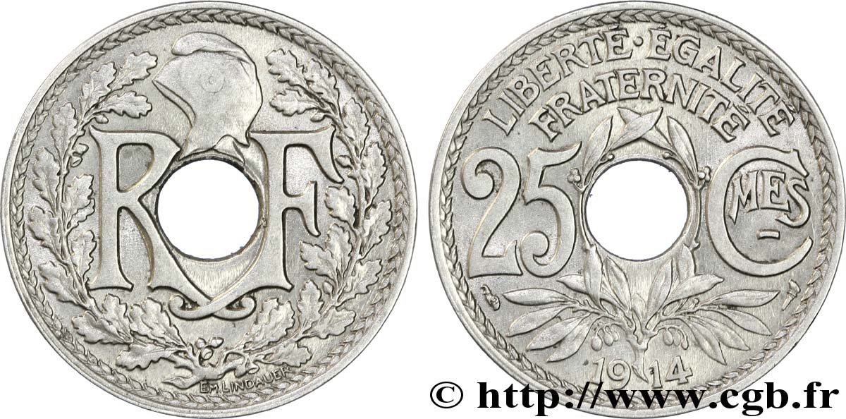 25 centimes Lindauer, Cmes souligné 1914  F.170/2 SUP58 