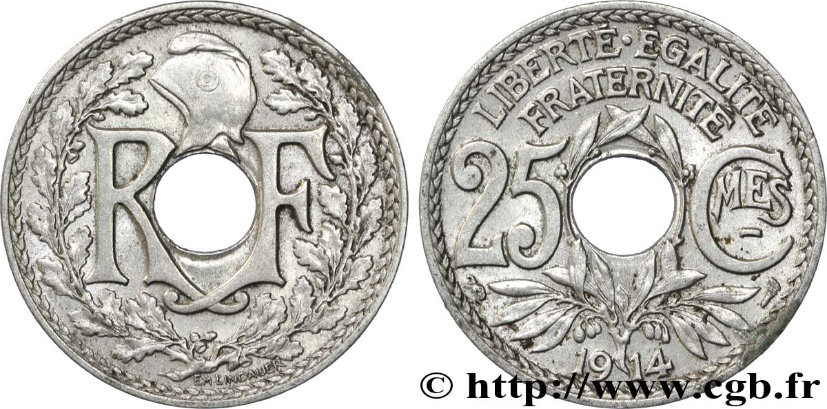 25 centimes Lindauer, Cmes souligné 1914  F.170/2 SUP55 