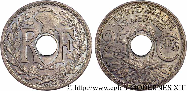 25 centimes Lindauer, maillechort 1940  F.172/4 SPL63 