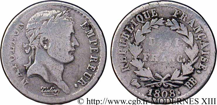 Demi-franc Napoléon Ier tête laurée, République française 1808 Strasbourg F.177/4 B12 