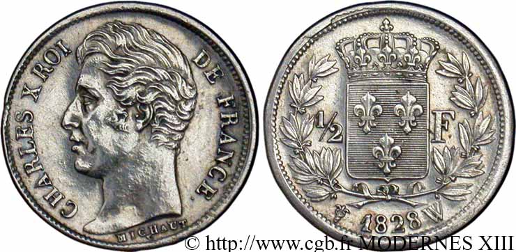 1/2 franc Charles X 1828 Lille F.180/36 AU55 
