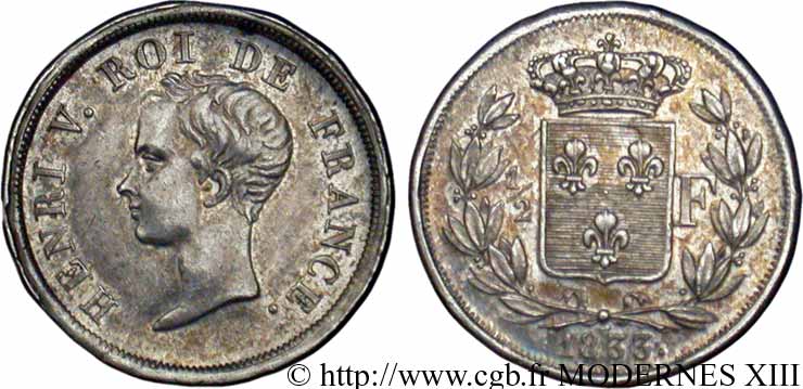 1/2 franc Henri V 1833  VG.2713  AU54 