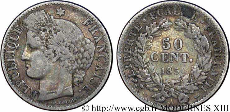 50 centimes Cérès, IIe République 1850 Paris F.184/2 MB20 