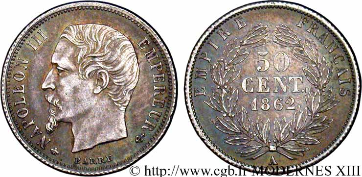 50 centimes Napoléon III, tête nue 1862 Paris F.187/16 SUP59 
