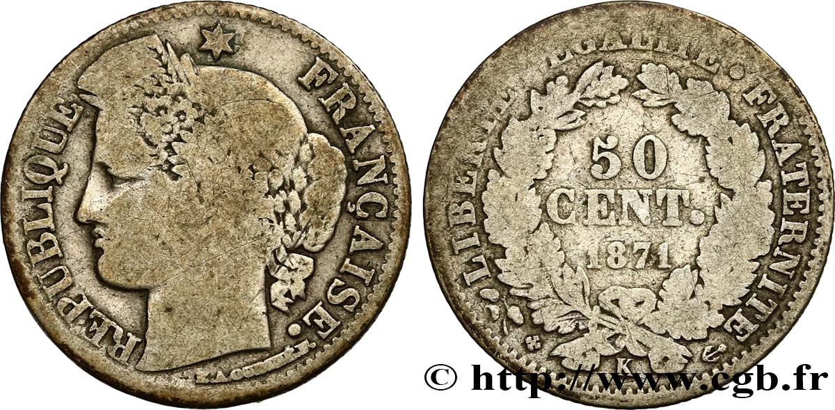 50 centimes Cérès, IIIe République 1871 Bordeaux F.189/2 F12 