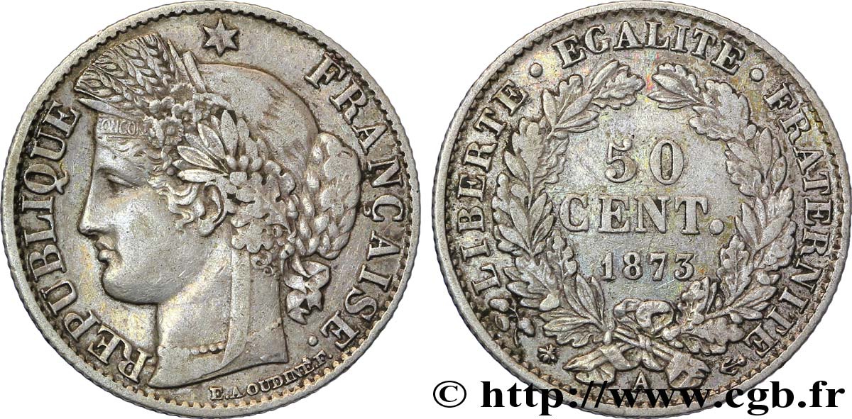 50 centimes Cérès, IIIe République 1873 Paris F.189/5 MBC50 