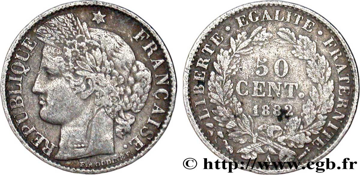 50 centimes Cérès, Troisième République 1882 Paris F.189/10 BC35 