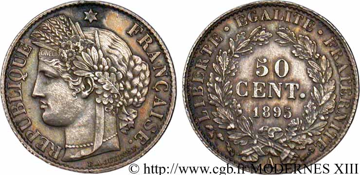 50 centimes Cérès, IIIe République 1895 Paris F.189/16 VZ58 