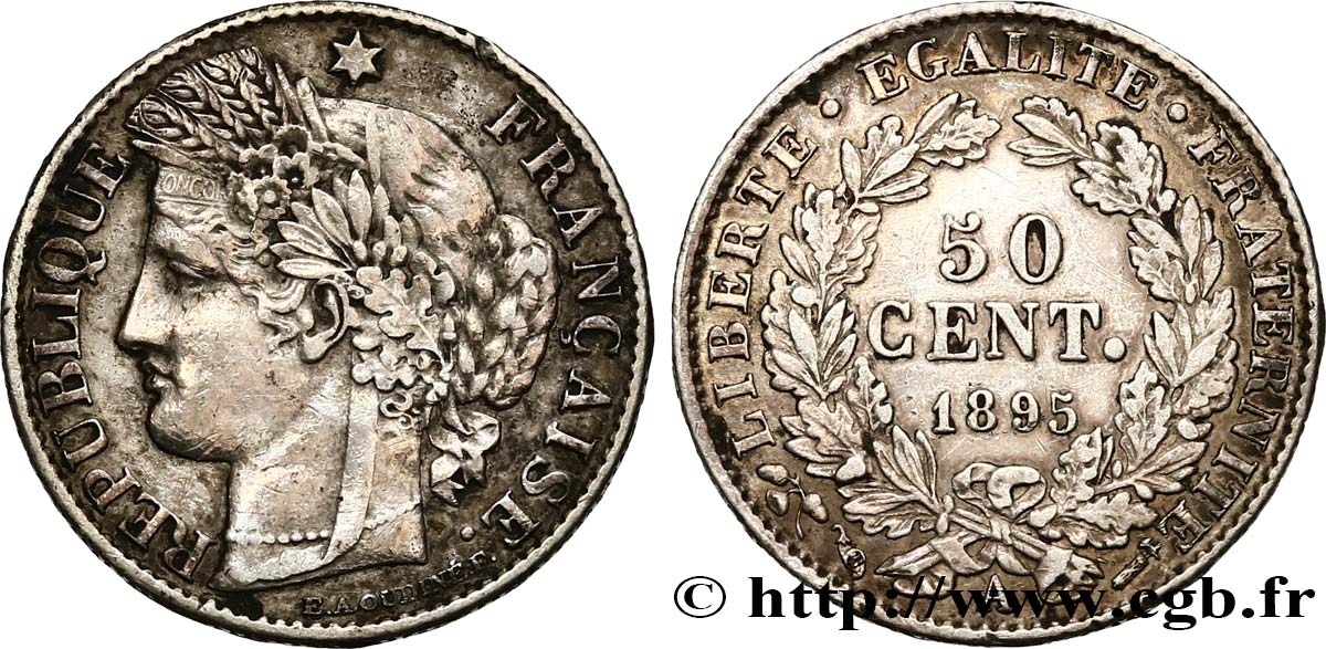 50 centimes Cérès, IIIe République 1895 Paris F.189/16 MBC50 