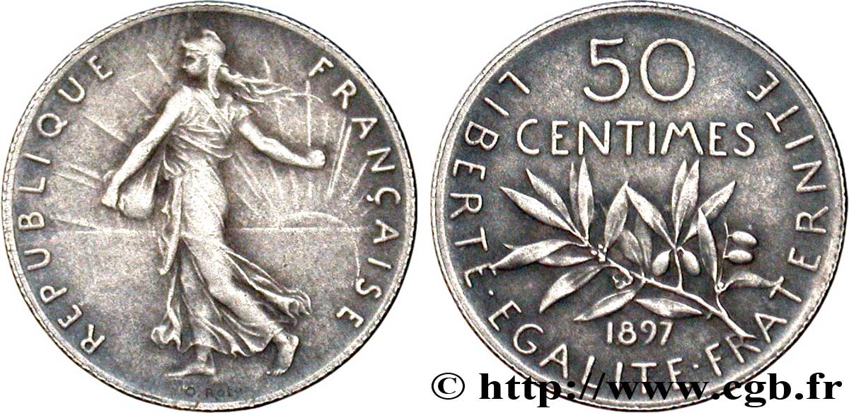 50 centimes Semeuse 1897 Paris F.190/2 SPL58 
