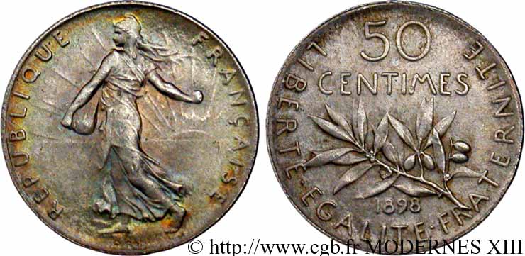 50 centimes Semeuse 1898 Paris F.190/3 SUP58 