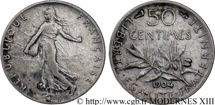 50 centimes Semeuse 1904 Paris F.190/11 MBC40 