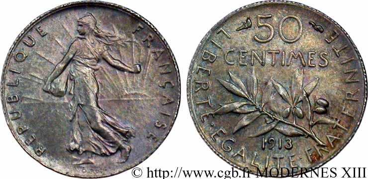 50 centimes Semeuse 1913 Paris F.190/20 SUP60 