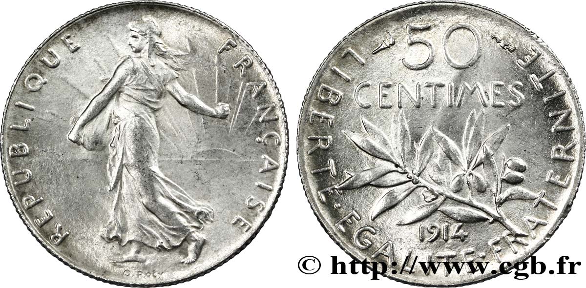 50 centimes Semeuse 1914 Paris F.190/21 SUP60 