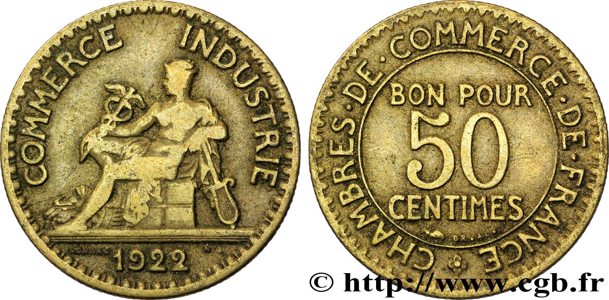 50 centimes Chambres de Commerce 1922 Paris F.191/4 TB20 