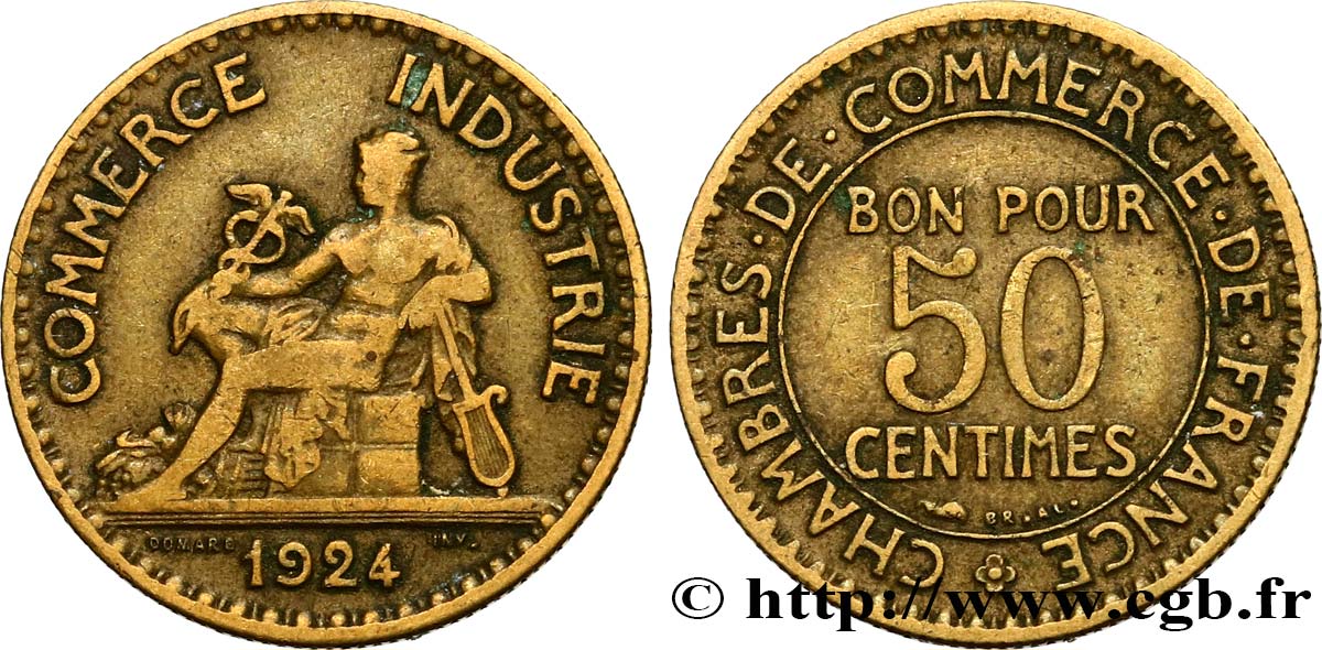 50 centimes Chambres de Commerce 1924 Paris F.191/6 BB40 