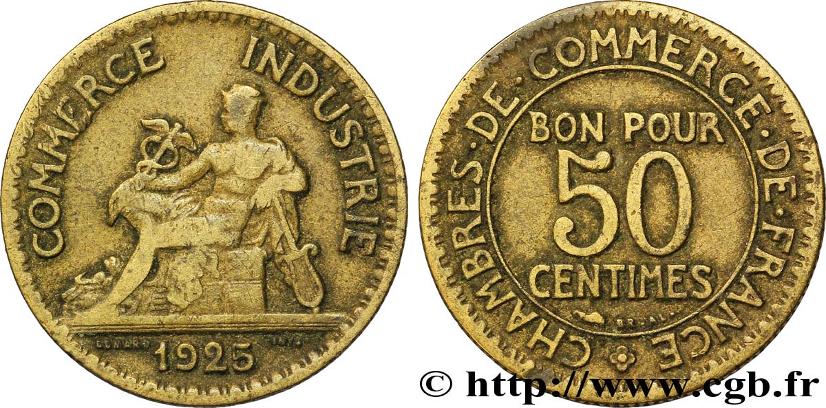 50 centimes Chambres de Commerce 1925 Paris F.191/7 TB30 