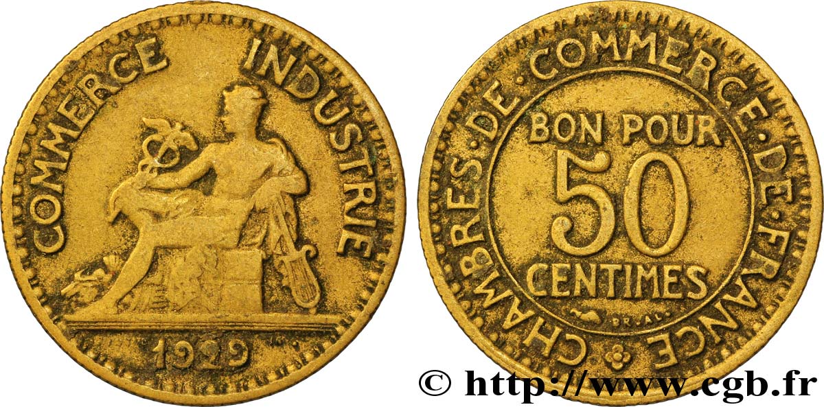 50 centimes Chambres de Commerce 1929 Paris F.191/11 TB20 