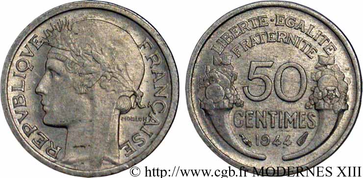50 centimes Morlon, légère 1944  F.194/3 SUP58 